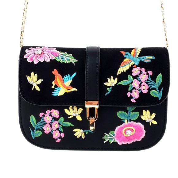 Topshop Black Crossbody Embroidered Bag #B16
